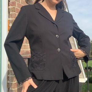 Oscar by Oscar de la renta black lace trim blazer